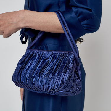 ARCHIVE - 1960s Royal Blue Silk Satin Pleated Handbag