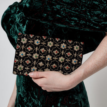 ARCHIVE - 1960s Indian Black Zardozi Embroidered Clutch Bag with Box
