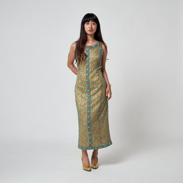 ARCHIVE - 1960s Doreen Lok Gold and Turquoise Beaded Shift Dress