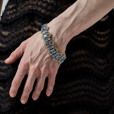 ARCHIVE - 1950s Bogoff Clear and Aquamarine Encrusted Rhinestone Bracelet