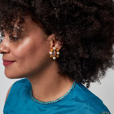 1960s Christian Dior Pearl and Amber Earrings