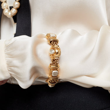 ARCHIVE - 1996 Chanel Gold and Pearl Etruscan Bracelet