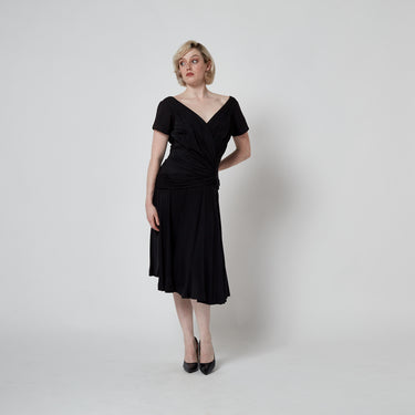 1950’s Ceil Chapman Black Crepe Crossover Dress