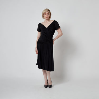 1950’s Ceil Chapman Black Crepe Crossover Dress