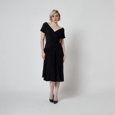 1950’s Ceil Chapman Black Crepe Crossover Dress