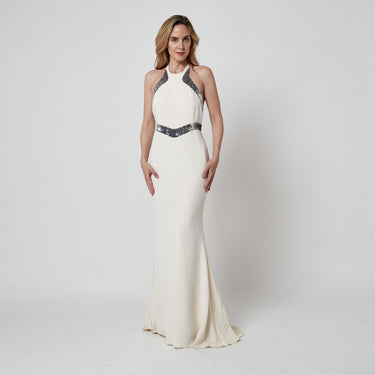 2010s Roberto Cavalli White and Silver Sequin Evening Gown