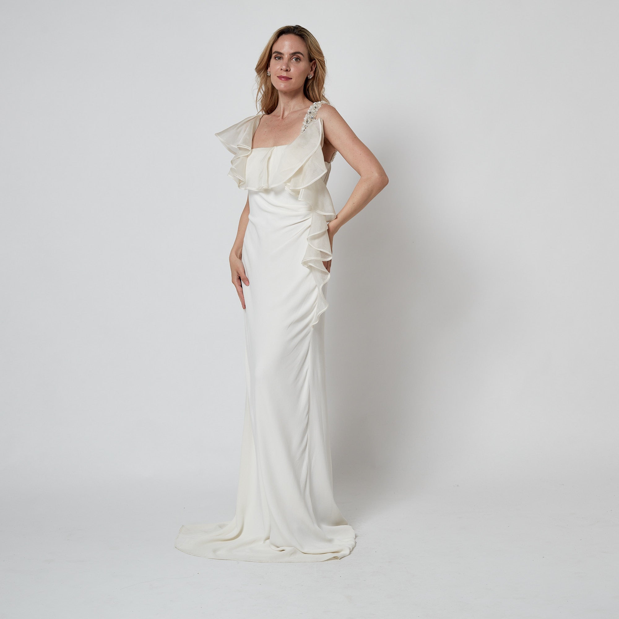 vintage valentino white dress 2011 Valentino White Dress with Ruffle Detail and Embellished Strap – CIRCA VINTAGE