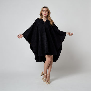 1980s Maurice Daquin Black Felt Wool Cape Coat