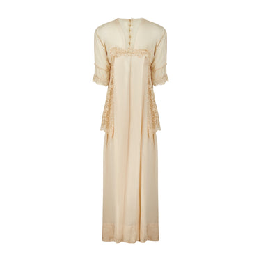 1900s Cream Silk and Tulle Wedding Dress with Lace Peplum