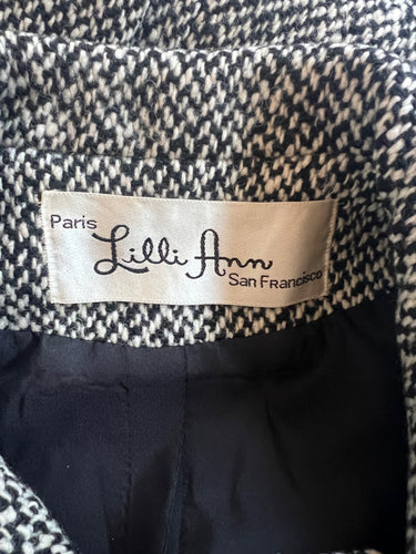 ARCHIVE - 1960s Lilli Ann Black and White Wool Tweed Coat with Black Fox Trim