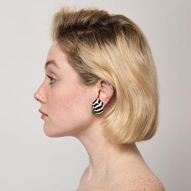 ARCHIVE - 1990s Ciner Black and White Clip On Earrings with Faux Jade Gemstones