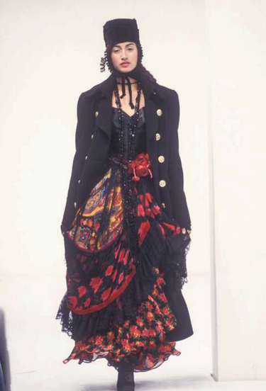 1993 Dolce & Gabbana Runway Floral Paisley Fringe Maxi Skirt