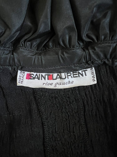 ARCHIVE - 1987 Saint Laurent Runway Black Crinkle Dress with Taffeta Ruffles