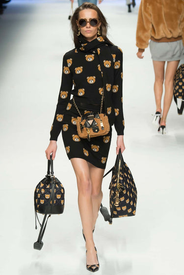 2015 Moschino Runway Teddy Bear Print Mini Bag