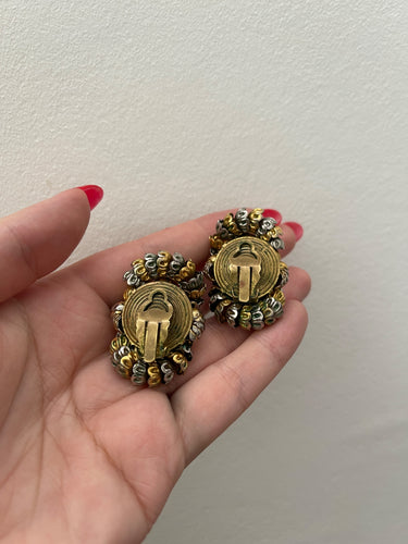 1960s French Couture Silver and Gold Figure of 8 Clip On Earrings