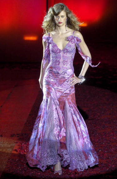 2004 Zuhair Murad Runway Haute Couture Pink and Purple Beaded Dress