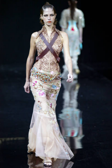 2003 Zuhair Murad Haute Couture Beige Long-Sleeve Dress