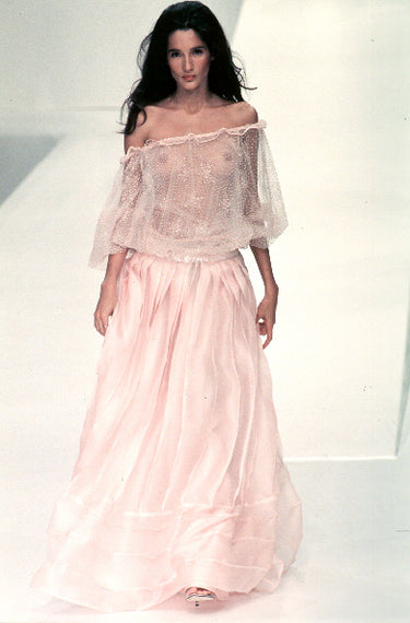ARCHIVE - 1999 Valentino Runway Documented Beaded Pink Tulle Ruffle Neck Top
