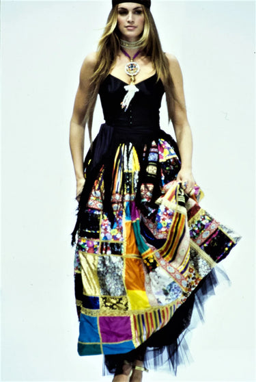 1993 Dolce & Gabbana Runway Patchwork Tulip Maxi Skirt