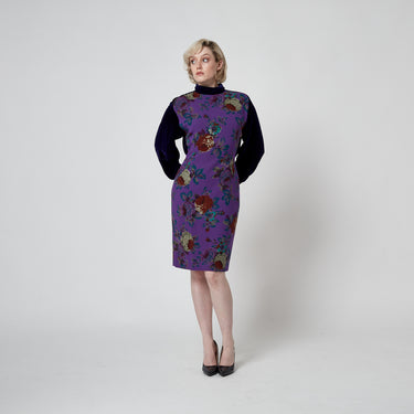 1990s Ungaro Paralelle Purple Velvet Floral Dress