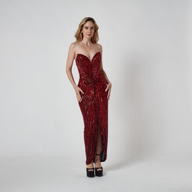 1990s Bob Mackie Red Beaded and Sequin Dress