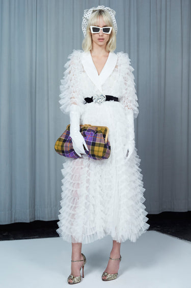 ARCHIVE - 2017 Alessandra Rich Documented White Ruffle Tulle Long Jacket