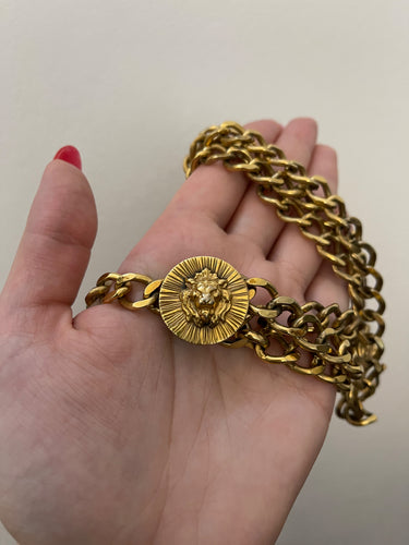 1983 Chanel Gold 4-Strand Chain Belt with Lion and CC Medallions