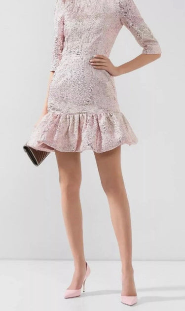 2020 Dolce & Gabbana Pink Metallic Jacquard Sheath Mini Dress