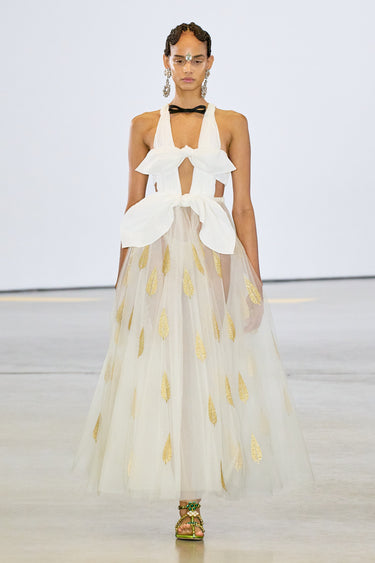 ARCHIVE - 2023 Giambattista Valli Runway Bow Bodice White Dress with Tulle Skirt