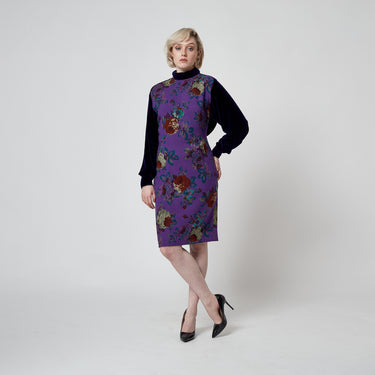 1990s Ungaro Paralelle Purple Velvet Floral Dress