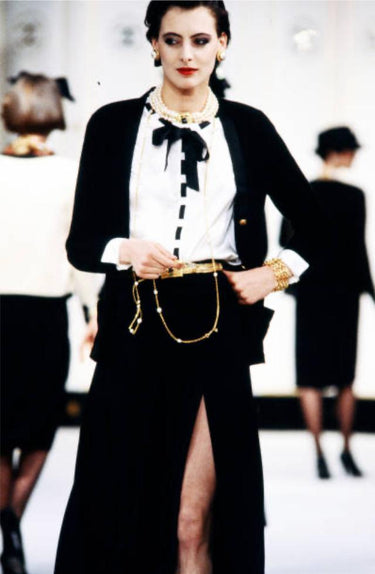 ARCHIVE - Fall 1983 Chanel Black Cashmere Cardigan with Satin Trim