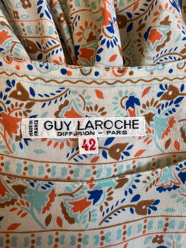 1970s Guy Laroche Silk Naturalist Print Tunic Dress