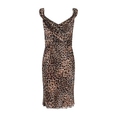 2000s Valentino Silk Leopard Print Midi Dress with Crossover
