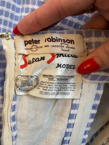 1960s Susan Small Lilac and White Spaghetti Strap Dress