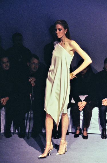 ARCHIVE - 1998 Thierry Mugler Documented Zebra Print Silk One-Shoulder Dress