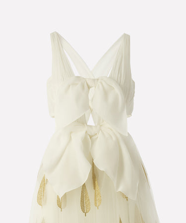 ARCHIVE - 2023 Giambattista Valli Runway Bow Bodice White Dress with Tulle Skirt