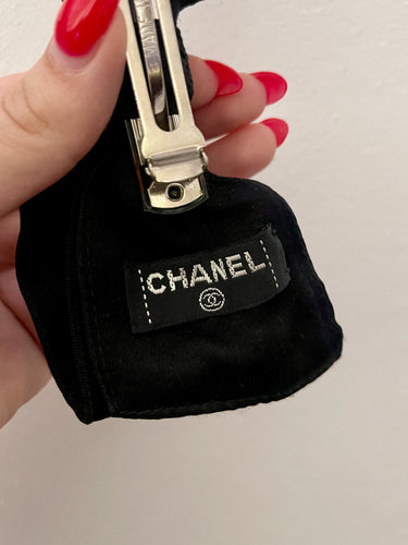 1990s Chanel Black Silk Hair Bow with Box