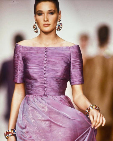 ARCHIVE - 1990 Documented Valentino Purple Iridescent Silk Chiffon Ruched Dress