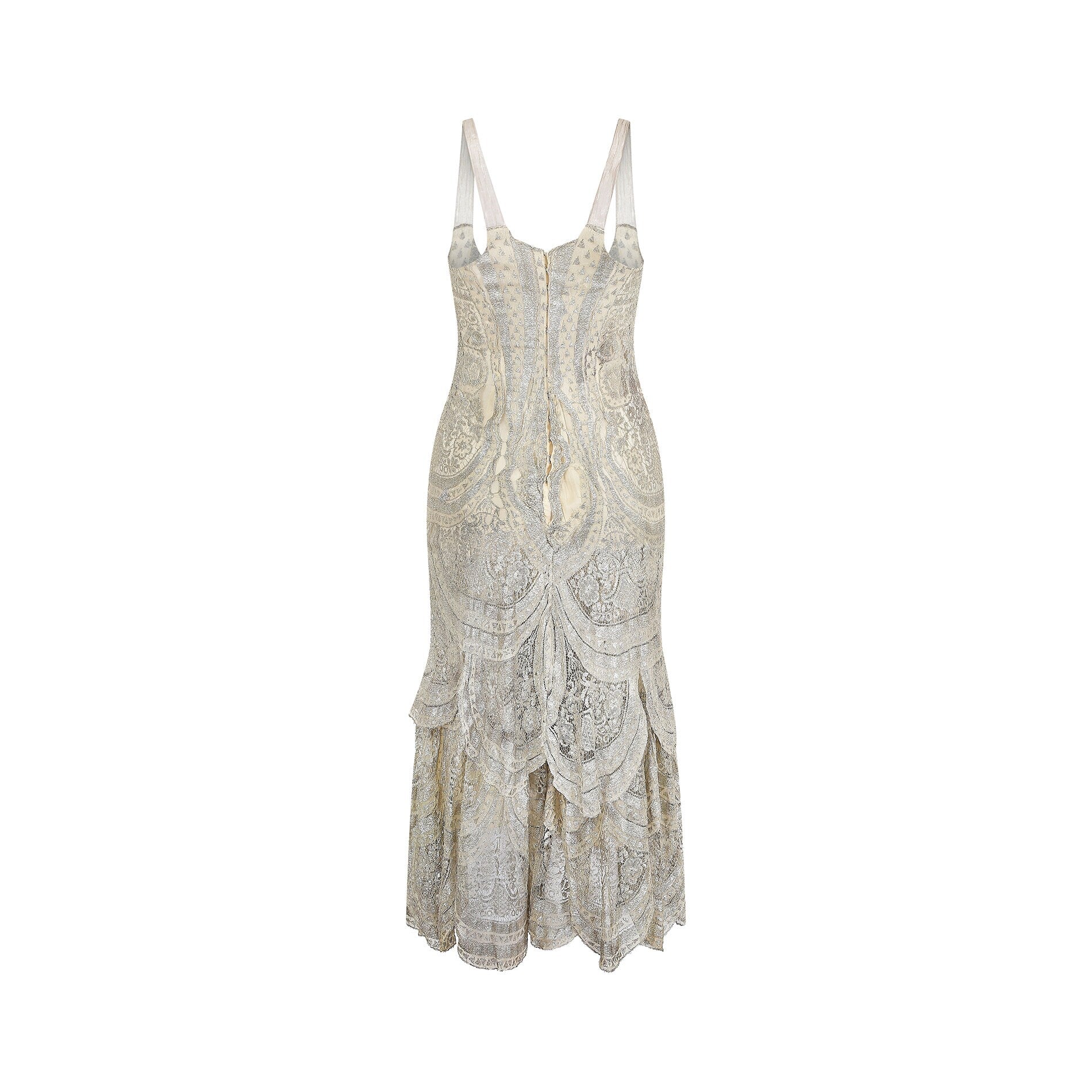 1920s Silver Cobweb Lame Flapper Culottes Dress
