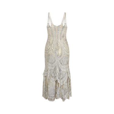 1920s Silver Cobweb Lame Flapper Culottes Dress