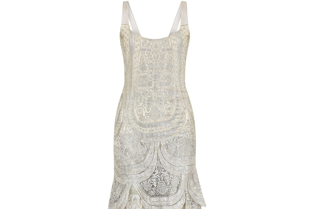 1920s Silver Cobweb Lame Flapper Culottes Dress
