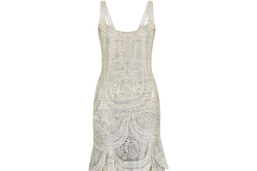 1920s Silver Cobweb Lame Flapper Culottes Dress