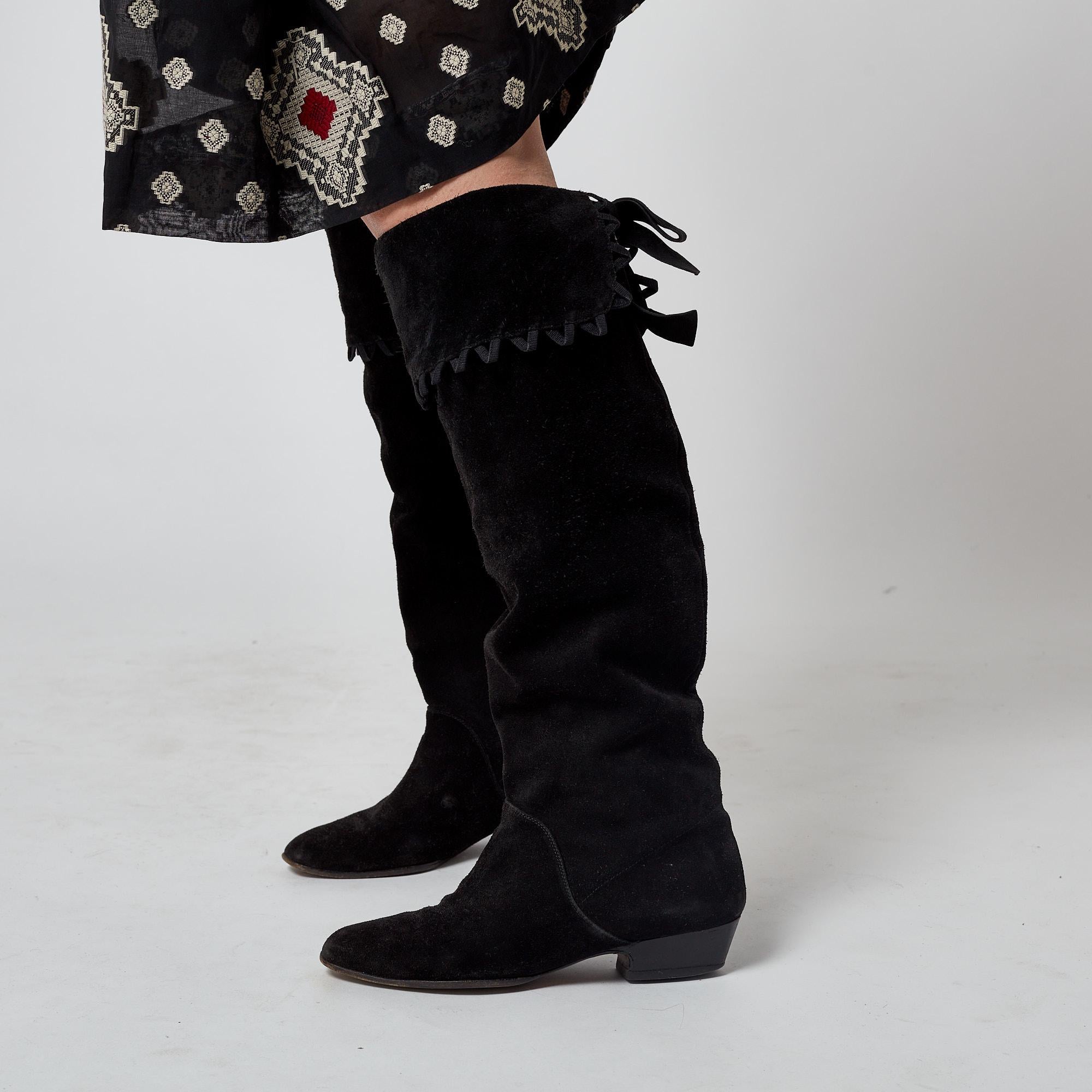 1970s Yves Saint Laurent Black Suede Pirate Boots