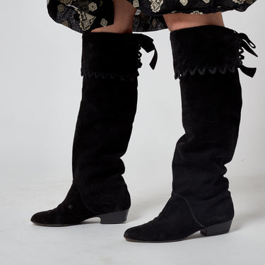1970s Yves Saint Laurent Black Suede Pirate Boots