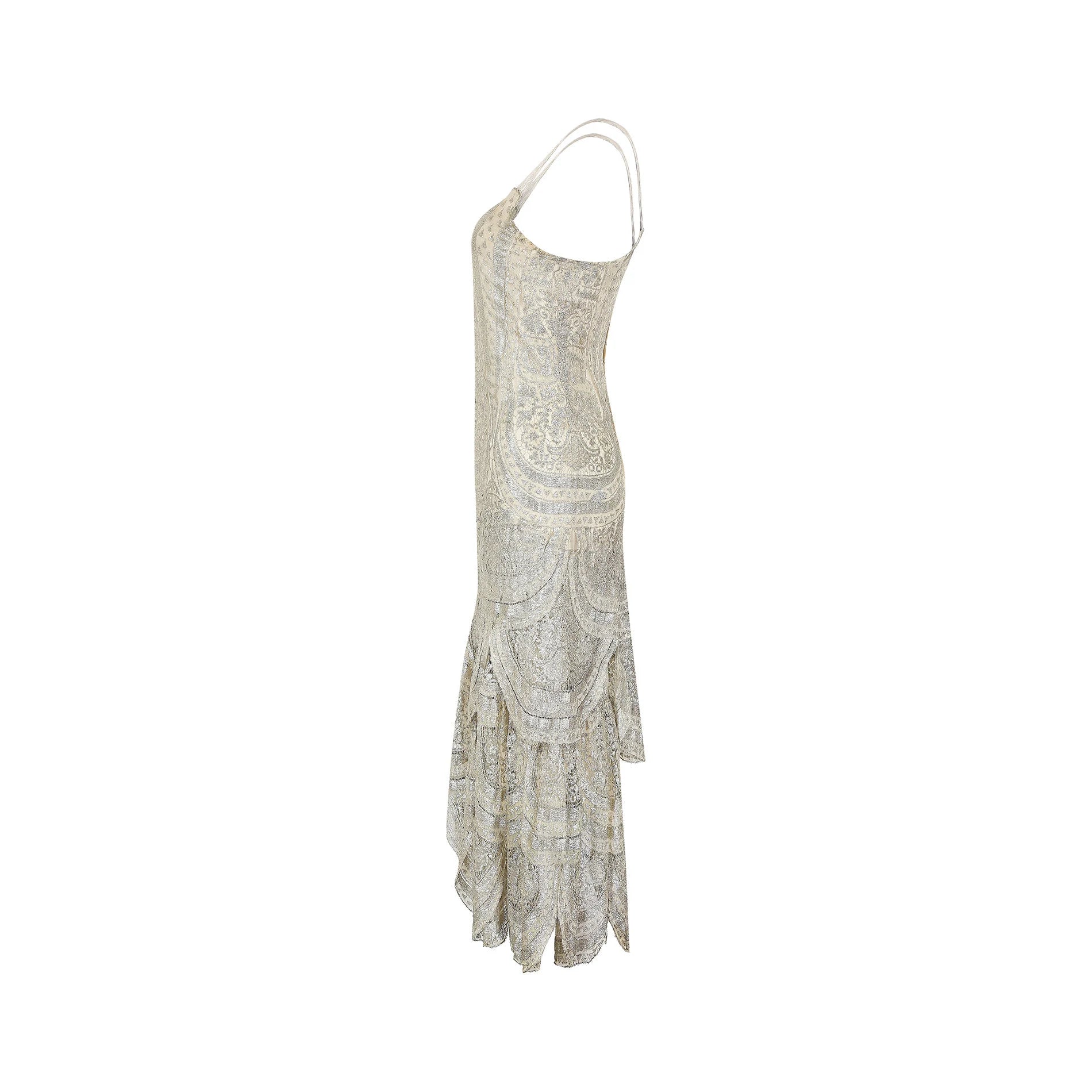 1920s Silver Cobweb Lame Flapper Culottes Dress