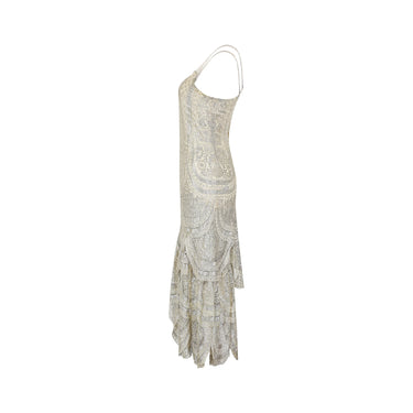 1920s Silver Cobweb Lame Flapper Culottes Dress