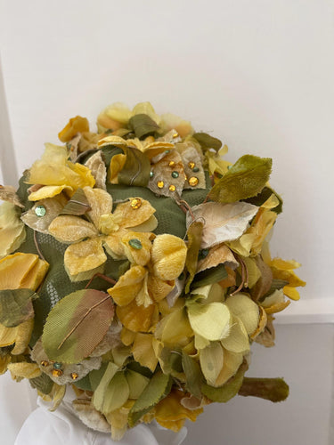 1950s Christian Dior Yellow and Green Floral Crystal Hat
