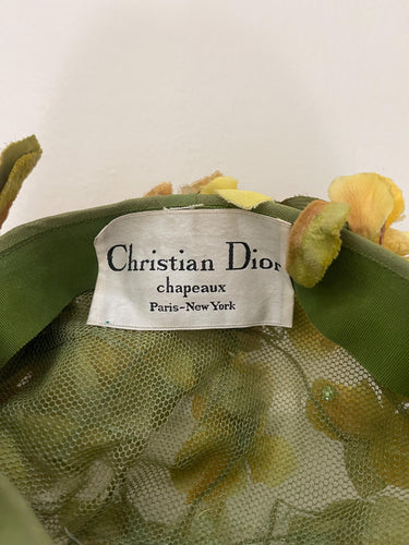 1950s Christian Dior Yellow and Green Floral Crystal Hat