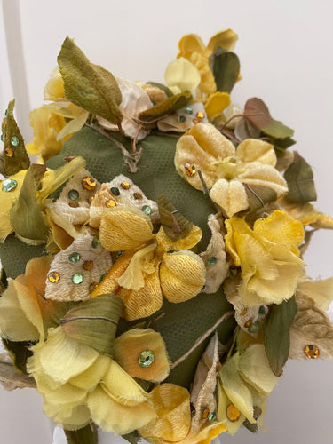 1950s Christian Dior Yellow and Green Floral Crystal Hat