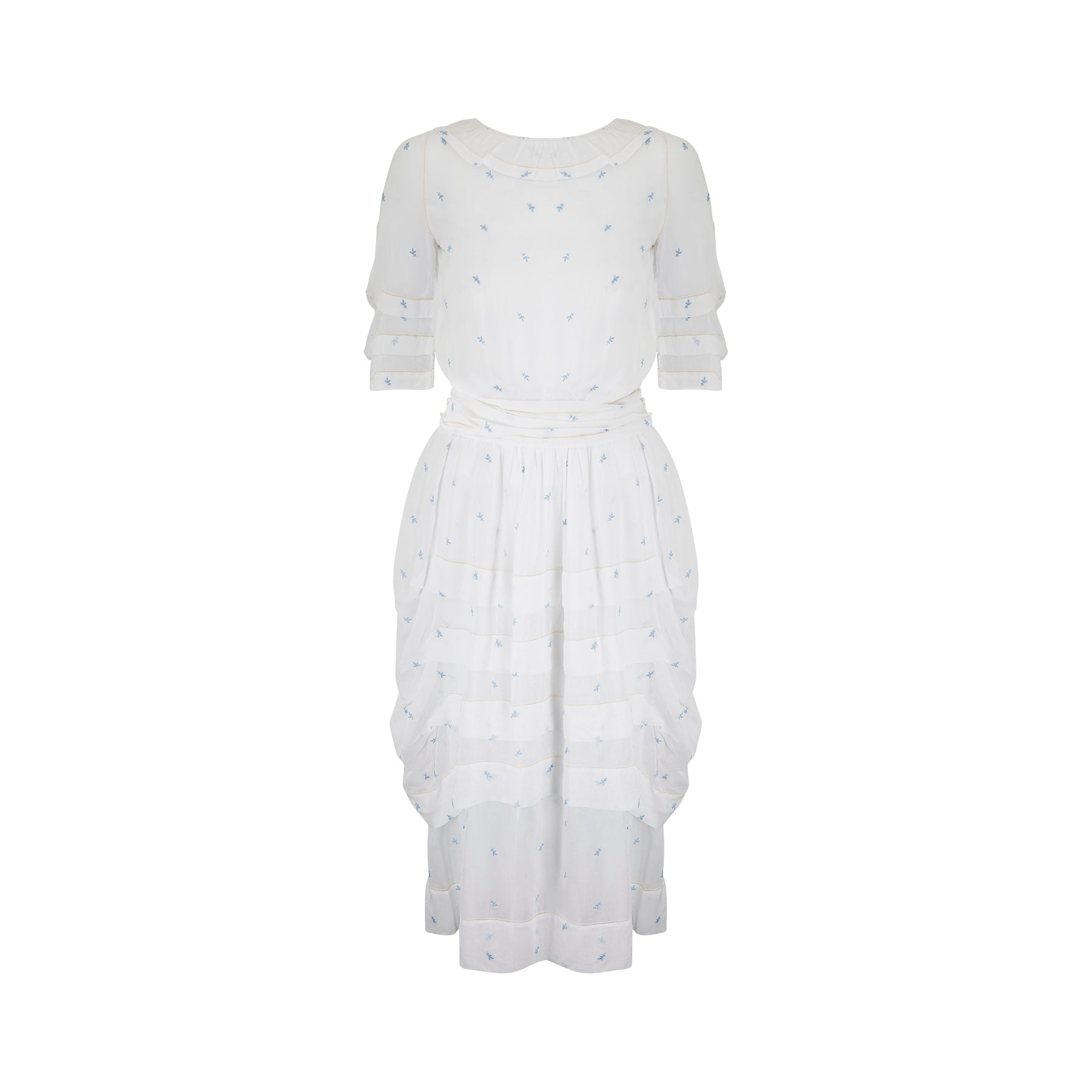 Edwardian 1910s Whitework Embroidered Muslin Lawn Dress